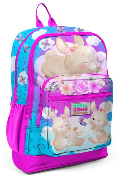 Coral High Rucsac pentru școală primară și zilnică Blue Pink Rabbit - Fată - Cu priză USB
