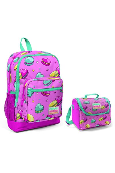 Coral High Рожева макаронна сумка для дівчаток з принтом та набір для харчування