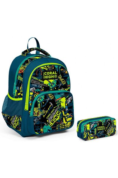 Coral High Set de rucsac și pix pentru școală primară pentru băieți Green Hand Tools