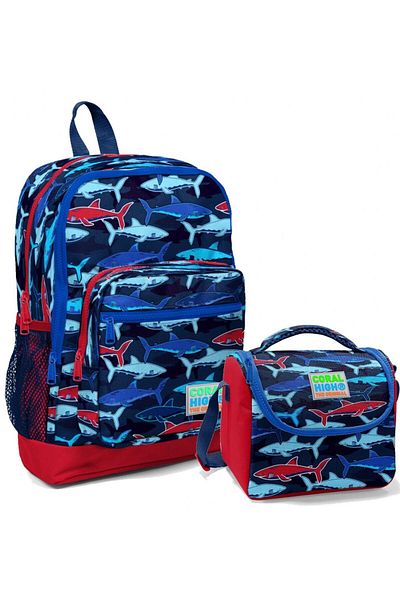Coral High Set rucsac și geantă de prânz pentru școală primară pentru băieți - Rechin bleumarin