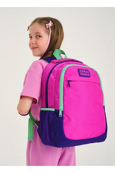 Coral High Rucsac pentru fete cu trei compartimente pentru școala primară și gimnazială - violet roz