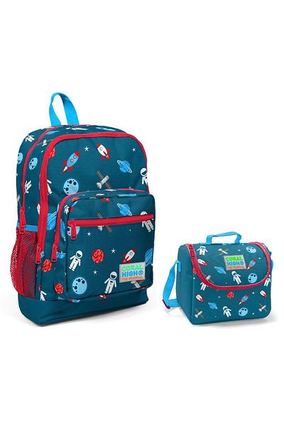 Coral High Geantă de școală primară și set de prânz pentru băiat cu imprimeu astronaut