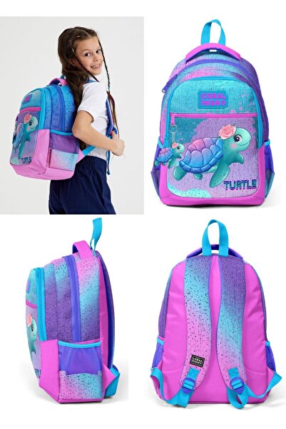 Coral High Set rucsac și geantă de prânz - țestoasă roz albastră pentru fete