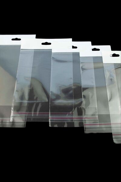 Eliz Party 7x20cm Askılı Bantlı Jelatin OPP Poşet Kurabiye Aksesuar Hediye Paketleme Raf Poşeti 100 Adet