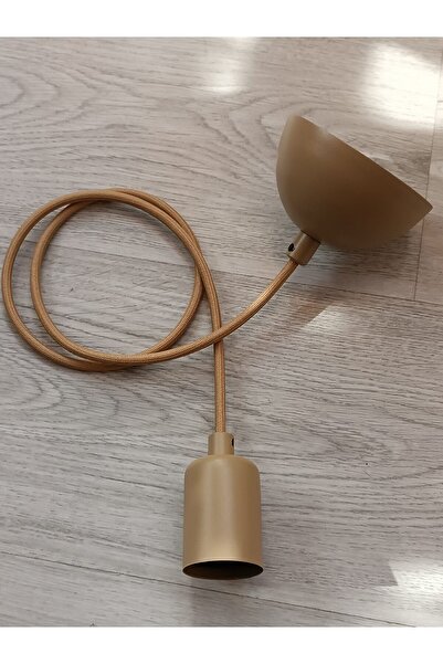 Genel Markalar E27 KUM BEJİ RENK DUY  KILIFLI 1 METRE KUMAŞ KABLOLU TAVAN KANCA ROZANSLI SARKIT TESİSAT