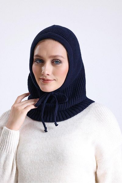 Onur Hat - Knitwear Headgear Navy Blue Balaclava Beanie Knit Headgear Hooded Keeps Warm Winter