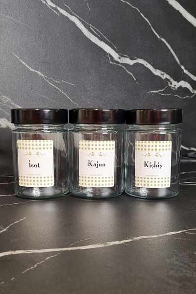 color house Black Jar 255 Cc - 16 Pieces and V Model Stand 4 Pieces Plexiglass - 45 cm * 7.5 cm Seasoning Glass