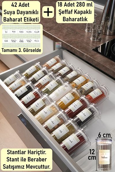 color house Spice Jar Borosilicate Glass Jar 280 Cc (ROUND) 18 Pieces with Transparent Lids (EXCLUDING STANDS)