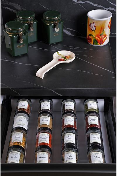 color house Black Jar - 16 Spice Glass, 350 Cc and 4 V Model Stands, 45 cm * 10 cm