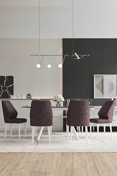 Modalife Romeo 6 Sandalye 1 Sabit Masa Yemek Masası Takımı 6 Kişilik - Duman Gri