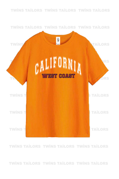 twins tailors تي شيرت/تي شيرت برتقالي للأطفال مطبوع عليه كاليفورنيا للجنسين
