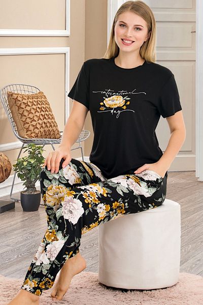 Jenny Daphne Σετ πιτζάμες με κοντομάνικο μπλουζάκι Lady Flower Pattern Regular Bedne 12550