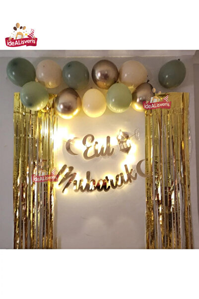 Bkmc Eid Mubarek Yazılı Ledli Gold Arka Fonlu Ramazan Seti