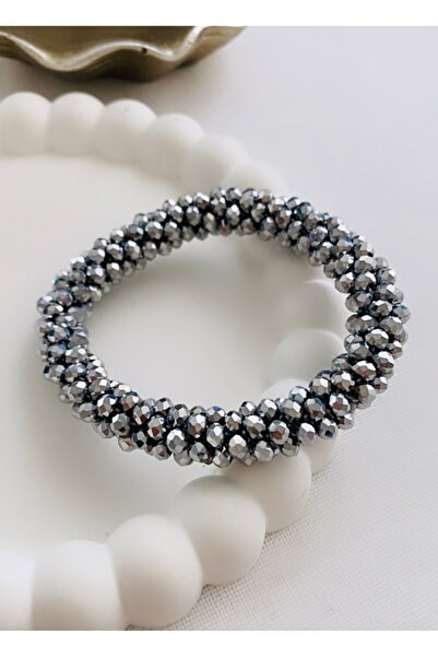 VNS Accessories سوار/مشبك فضي مرن مزين بالكريستال