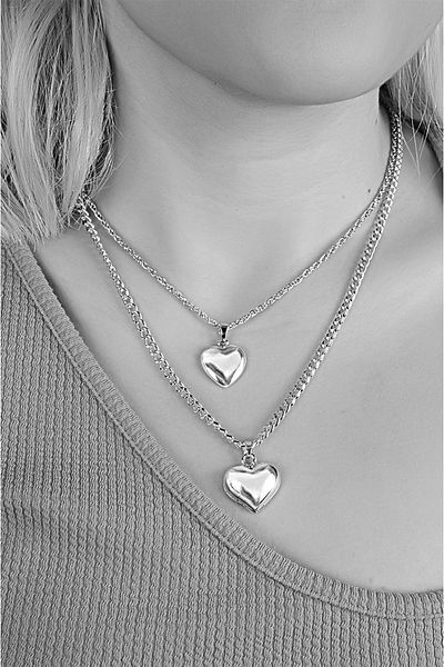 EUROMODA Heart Designed 2-Piece Chain Necklace Earrings Bracelet Set Valentine's Day