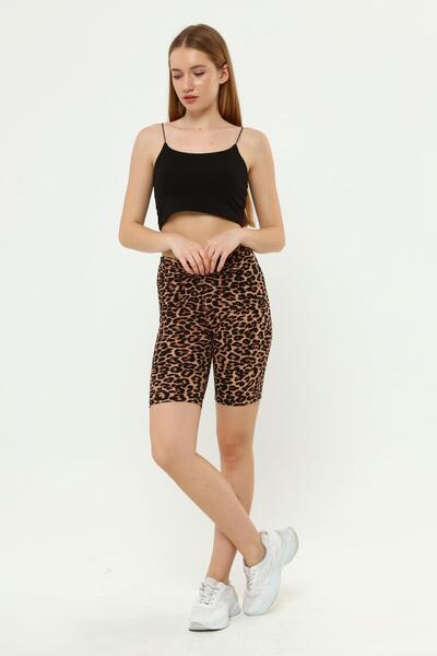 Miss Murem Büzgü Bağcık Şort Tayt-leopar