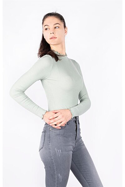 Miss Murem Stand Collar Bodysuit-mint