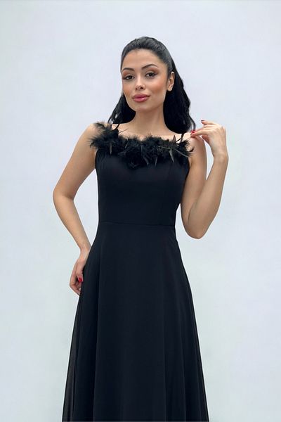 giyimmasalı Βραδινό φόρεμα με λεπτομέρεια από ύφασμα από σιφόν - ΜΑΥΡΟ