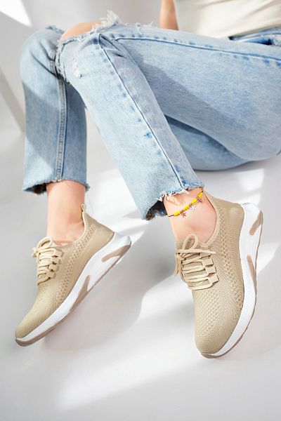 McDark Unisex Beige Daily Snekears Knitwear Sports Shoes