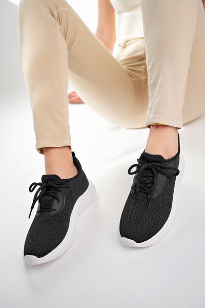 McDark Unisex Black White Sneakers Knitwear Sports Shoes