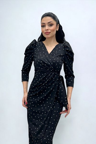 giyimmasalı Crepe Fabric Polka Dot Detailed Pencil Dress - BLACK