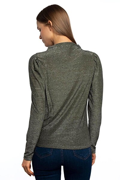 Miss Murem Glittery Watermelon Sleeve Blouse-silvery Green