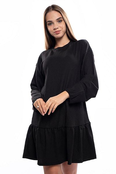 Miss Murem Sleeve Elastic Skirt Ruffle Dress-Black