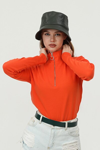 Miss Murem Stand Collar Zippered Camisole Blouse-orange