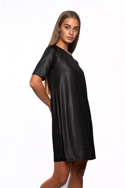 Miss Murem Rochie din piele cu decolteu rotund-negru
