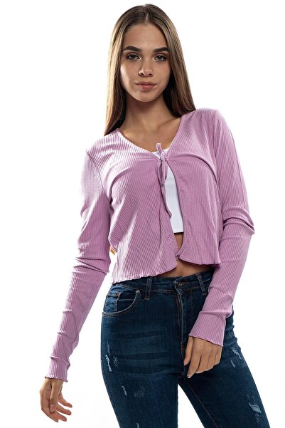 Miss Murem Tie-Up Short Cardigan-lilac