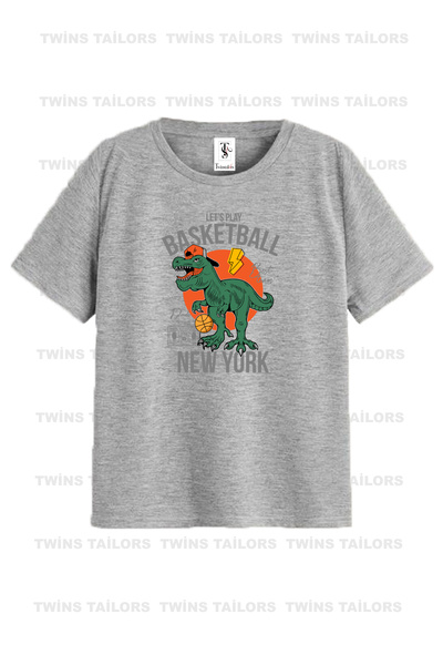 twins tailors Njujork Dinosaur Unisex Siva Dječja Majica / T-shirt