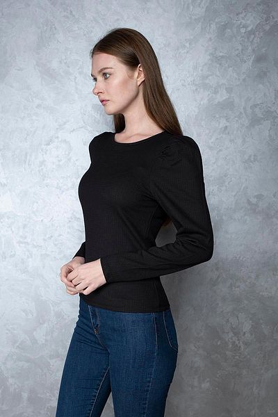 Miss Murem Watermelon Sleeve Seersucker Blouse-black