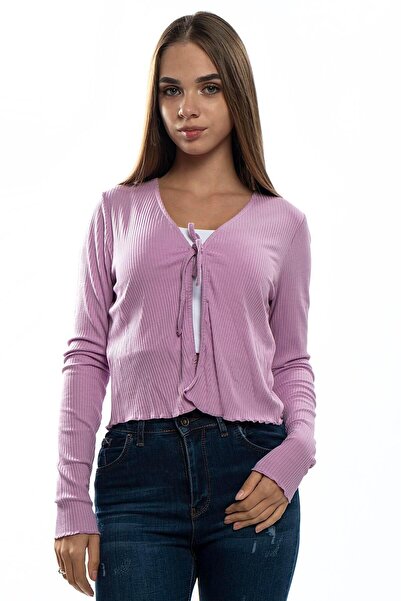 Miss Murem Tie-Up Short Cardigan-lilac