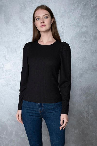 Miss Murem Watermelon Sleeve Seersucker Blouse-black