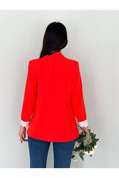 ZF BUTİK Kolu Katlamalı iç Astarı Çizgili  Blazer Ceket