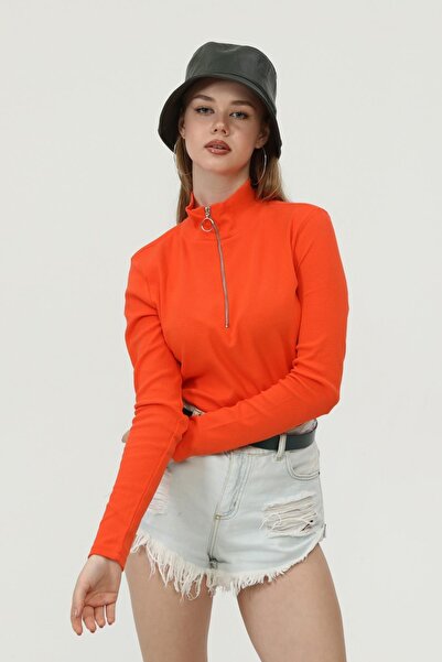 Miss Murem Stand Collar Zippered Camisole Blouse-orange