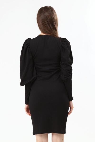 Miss Murem Watermelon Sleeves Seersucker Dress-black