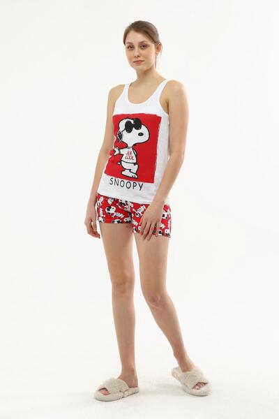Miss Murem Snoopy Baskı Şort Takım-kırmızı