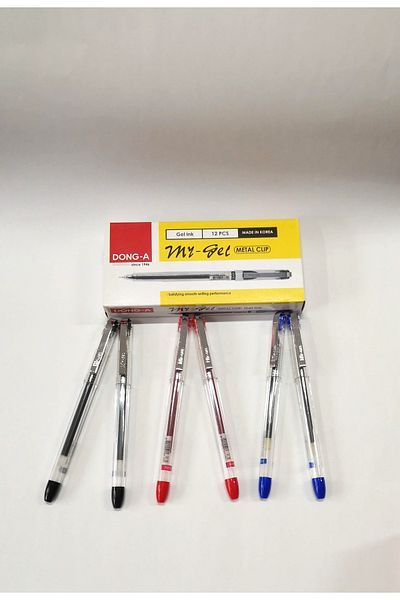Dong-A My-Gel 0.5mm Needle Tip Gel Pen and Metal Clip - 6 Pcs Together