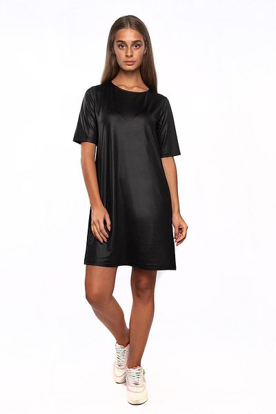 Miss Murem Rochie din piele cu decolteu rotund-negru