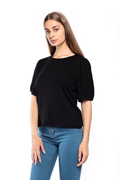 Miss Murem Watermelon Sleeve Corded Blouse-black