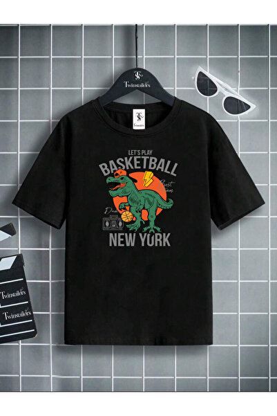 twins tailors Njujork Dinosaur Unisex crna dečja majica/ T-shirt