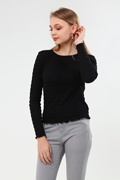 Miss Murem Elastic Long Sleeve Blouse-black