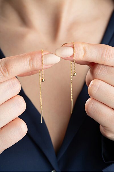 Silvano Jewelry 925 Ayar Gümüş Zincirli Top Küpe