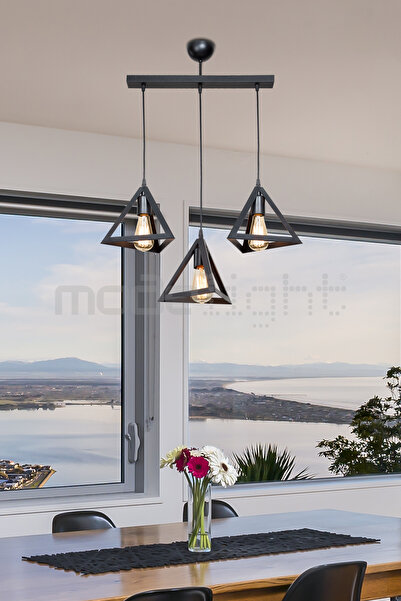 Modelight PRİZMA 3LÜ SIRALI AVİZE SİYAH (SİYAH LALELİ) SALON-OTURMA -ÇOCUK-YE...