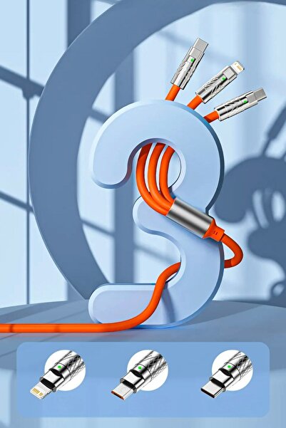 Buffer ®  3 Şarj Aleti 1 Arada Çinko Alaşım Hızlı Şarj Kablosu Turuncu