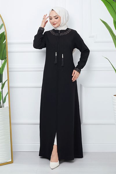 InStyle Embroidered Model Honeycomb Fabric Ferace - Black
