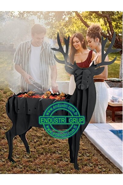 ENDÜSTRİ GRUP Endüstri Grup - Geyik Figürü Heykel Kömürlü Mangal Barbekü Izga...