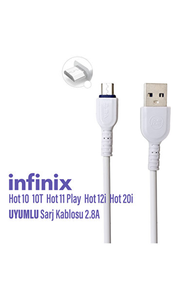 EXENAR Infinix Hot 10 10T Hot 11 Play Hot 12i Hot 20i Şarj Kablosu Micro 2.8A
