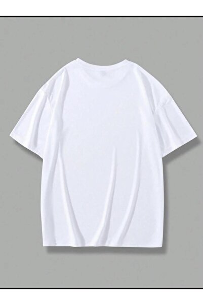 SELENA BUTİK Unisex Λευκό NewYork Cotton Oversize Boyfriend Tshirt